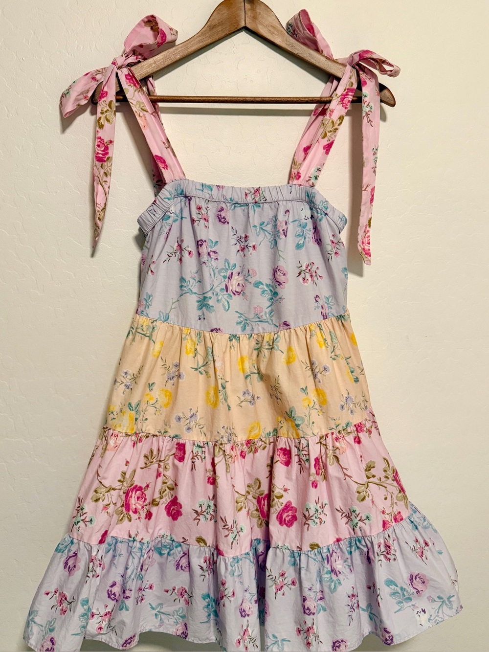 LoveShackFancy Women’s Pastel Pink and Blue Floral Tiered Sundress